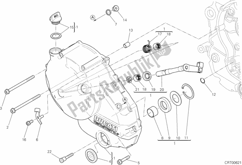 Alle onderdelen voor de Koppelingsdeksel van de Ducati Hypermotard Hyperstrada USA 821 2013